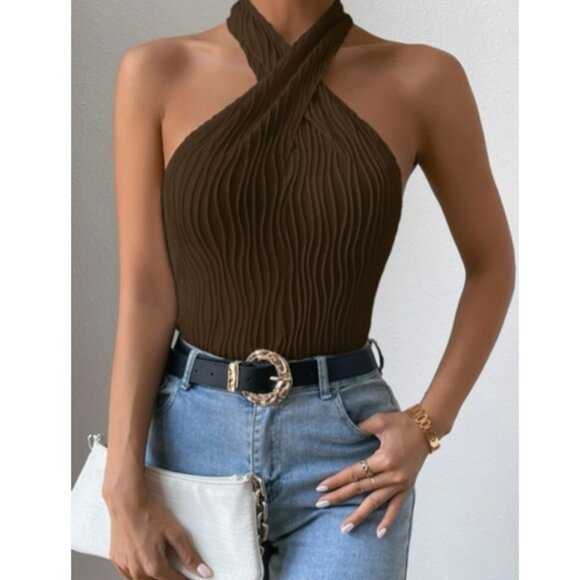 Boho white crisscross front halter top - Picture 14 of 15